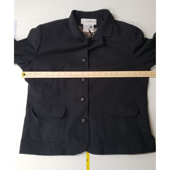 Vintage Sag Harbor Black Wool Button Up Blazer Jacket Size 16 90s Leopard Print - Picture 4 of 6